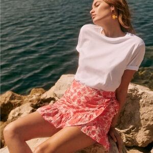 Sezane Camila skirt in coral flowers print